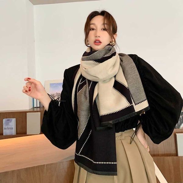 scarves new imitation cashmere double-sided geometric for girls' winter shawl versatile and warm scarf korean version, Blue;gray
scarves new imitation cashmere double-sided geometric for girls' winter shawl versatile and warm scarf korean version, Blue;gray