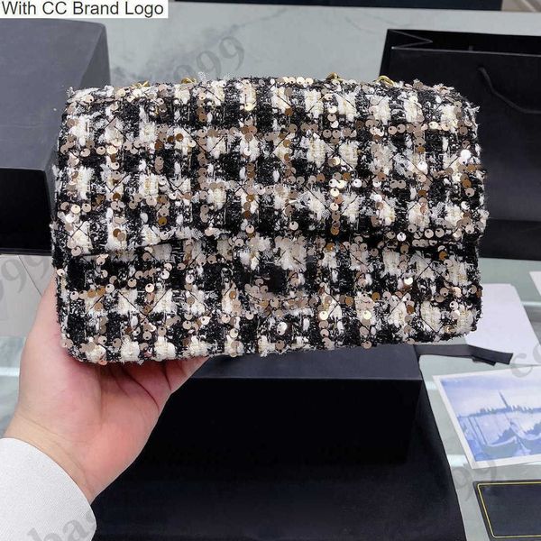 cc shoulder bags 23ss shiny sequins quilted woolen flap bag classic metal hardware matelasse leather chain shoulder coins purse designer f/w, Black
cc shoulder bags 23ss shiny sequins quilted woolen flap bag classic metal hardware matelasse leather chain shoulder coins purse designer f/w, Black