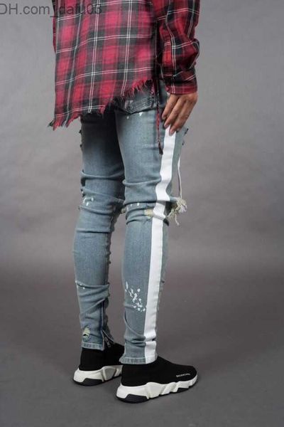 men's jeans fashion-mens holes 19ss jeans spring summer ripped striped trousers men pants skinny zipper designer pants z230801, Blue
men's jeans fashion-mens holes 19ss jeans spring summer ripped striped trousers men pants skinny zipper designer pants z230801, Blue
