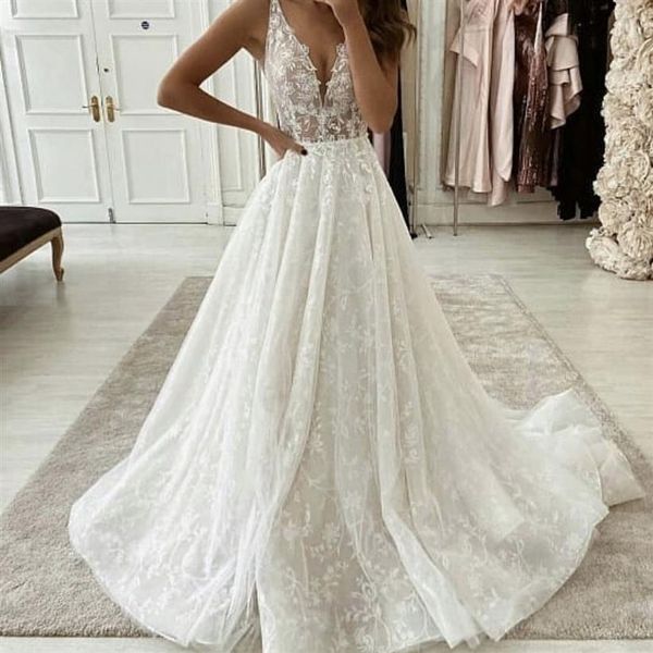 2021 new beach wedding dresses lace bridal gowns backless sheer straps plus size wedding dress floor length robes de soiree mariee2233, White
2021 new beach wedding dresses lace bridal gowns backless sheer straps plus size wedding dress floor length robes de soiree mariee2233, White