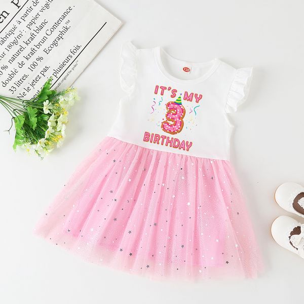 

girl's dresses baby girl 1-6 year dress cute donut number birthday outfit girl baby dress summer clothes kids girl party tutu outfits d, Red;yellow