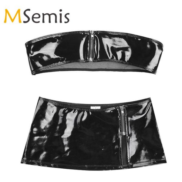 2pcs women lingerie set wet look patent leather crop bra zipper bikini bandeau bra with mini skirt lingerie set293s, Black
2pcs women lingerie set wet look patent leather crop bra zipper bikini bandeau bra with mini skirt lingerie set293s, Black