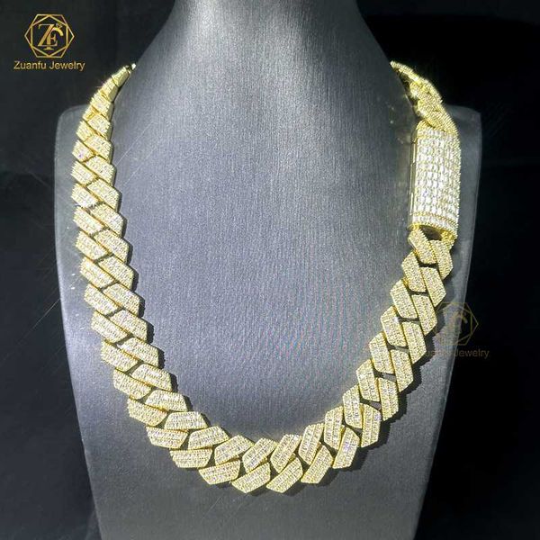 hip hop cuban link necklace women baguette moissanite 925 silver cuban link chain necklace bracelet