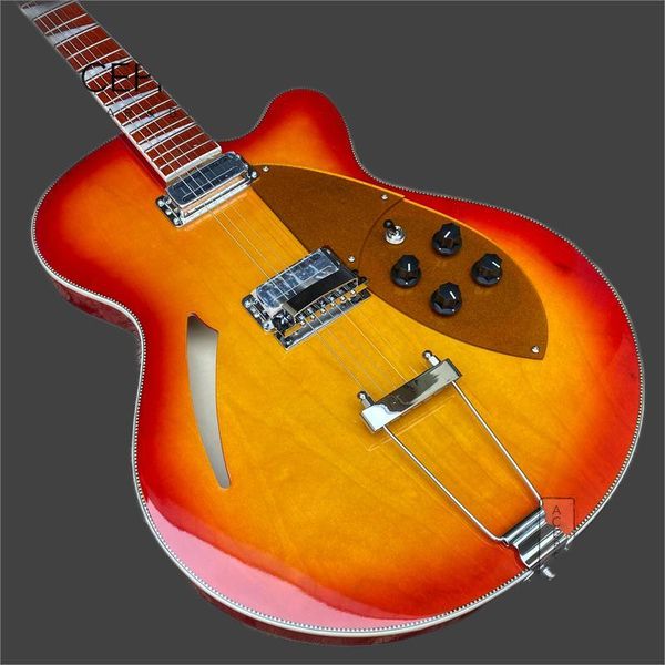 full hollow body 6-string electric guitar gold pickup tailbridge cherry burst color guitar ing
full hollow body 6-string electric guitar gold pickup tailbridge cherry burst color guitar ing