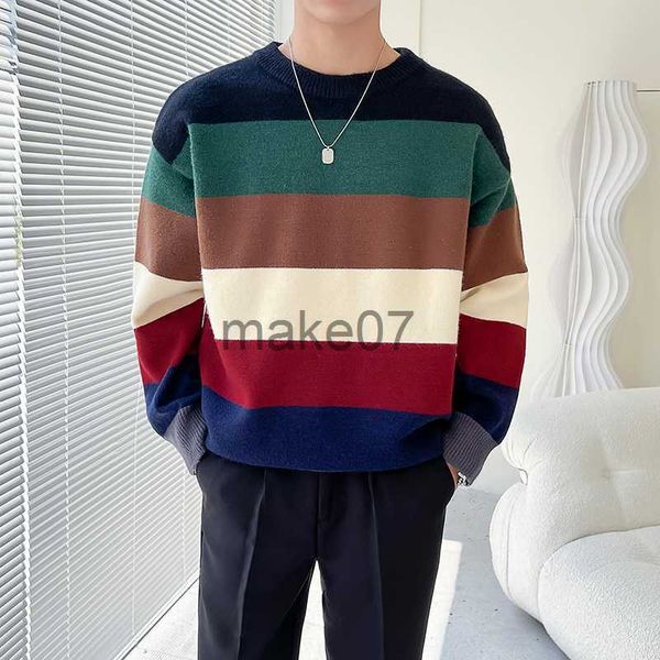 men's sweaters 2023 autumn rainbow striped knitted sweater for men loose hip hop crewneck knitwear pull homme casual christmas jumpers, White;black
men's sweaters 2023 autumn rainbow striped knitted sweater for men loose hip hop crewneck knitwear pull homme casual christmas jumpers, White;black