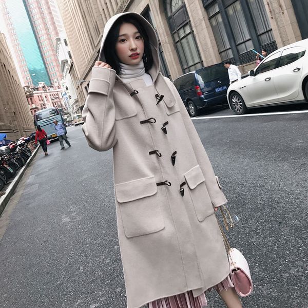 women blends solid horn buckle jacket pockets hooded korean womens fashion coat casual loose long blend ladie 230801, Black
women blends solid horn buckle jacket pockets hooded korean womens fashion coat casual loose long blend ladie 230801, Black
