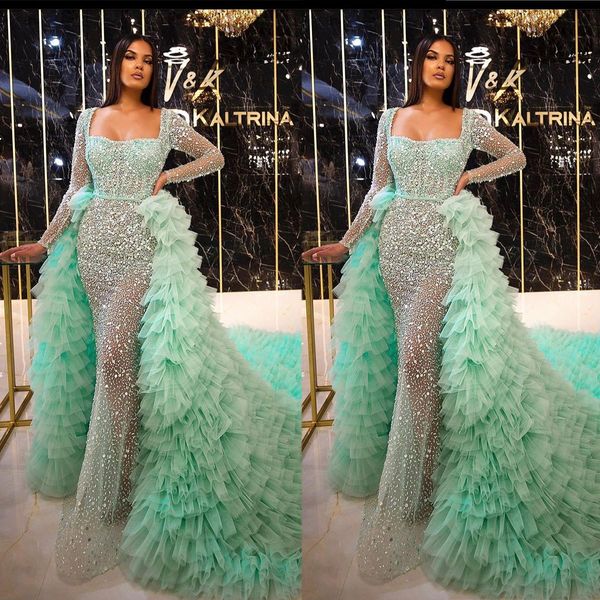 fashion square neck evening gown illusion sequined mermaid dresses full sleeve tiered ruffles train prom dress formal, Black;red
fashion square neck evening gown illusion sequined mermaid dresses full sleeve tiered ruffles train prom dress formal, Black;red
