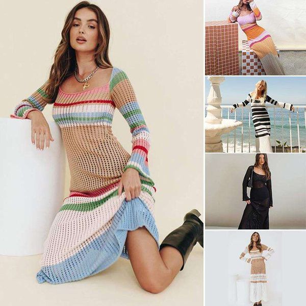 autumn mid length dress for women colorful contrast color u neck hollowed out long sleeved knitted, Black;gray
autumn mid length dress for women colorful contrast color u neck hollowed out long sleeved knitted, Black;gray