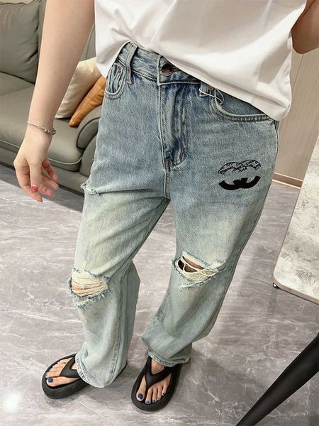 xiaoxiang embroidered perforated jeans for women summer thin european brand popular loose straight leg wide leg pants this year, Blue
xiaoxiang embroidered perforated jeans for women summer thin european brand popular loose straight leg wide leg pants this year, Blue