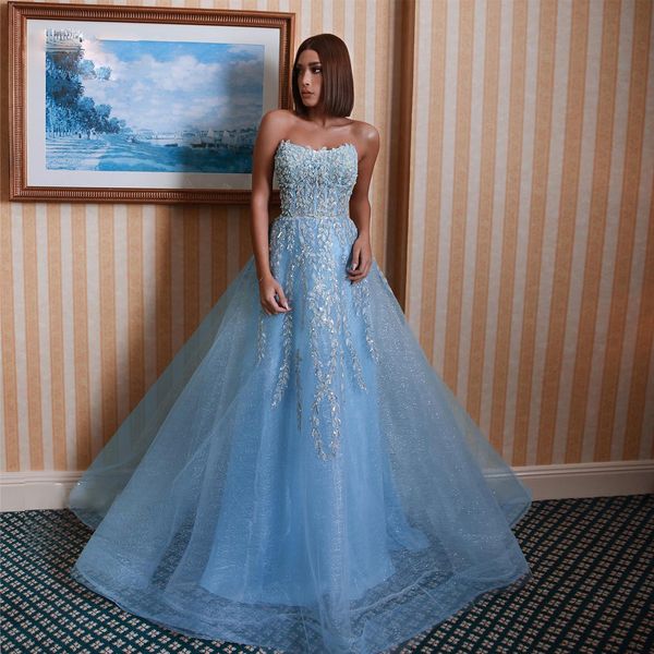 gorgeous glitter a line prom dresses strapless beaded appliques formal gown exposed boning robes de soiree, Black
gorgeous glitter a line prom dresses strapless beaded appliques formal gown exposed boning robes de soiree, Black