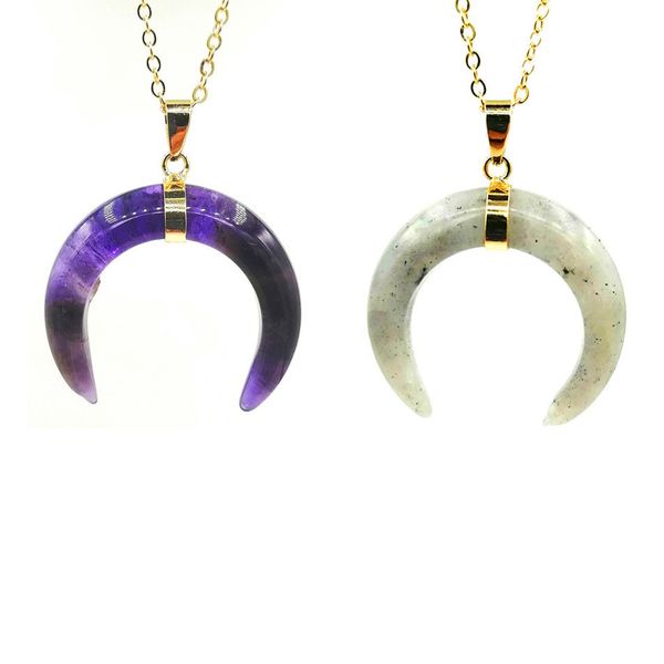 jln quartz stone horn pendant amethyst tiger eye crystal crescent moon amulet charm with brass chain necklace gift for ladies, Silver
jln quartz stone horn pendant amethyst tiger eye crystal crescent moon amulet charm with brass chain necklace gift for ladies, Silver