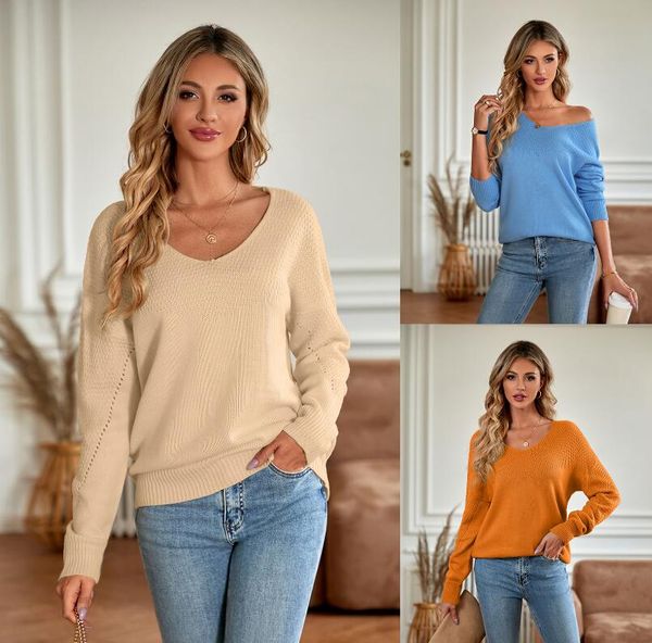 women's sweaters 2023 autumn new solid v-neck loose fashion women sweater fashion knitted womens sweater, White;black
women's sweaters 2023 autumn new solid v-neck loose fashion women sweater fashion knitted womens sweater, White;black