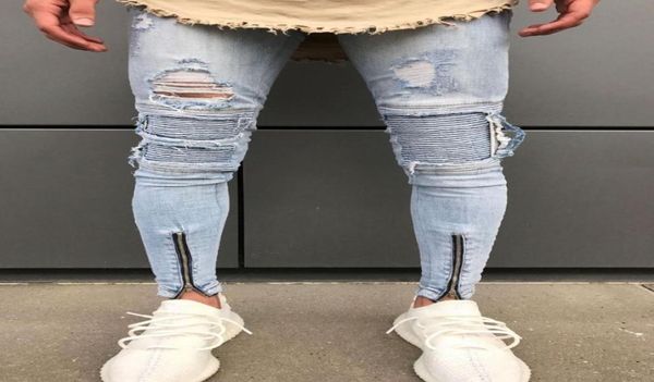 men male ripped biker jeans white blue knee pleated ankle zipper brand slim fit cut destroyed skinny jean pants for male homme6869434
men male ripped biker jeans white blue knee pleated ankle zipper brand slim fit cut destroyed skinny jean pants for male homme6869434