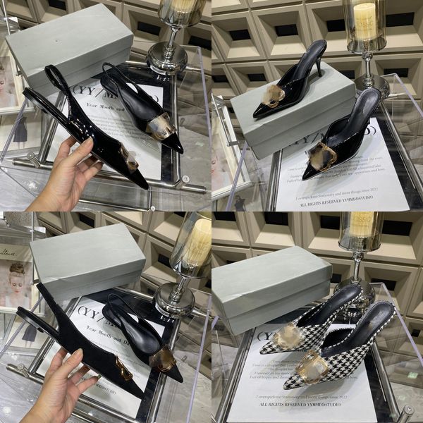 designer high heel shoes slingbacks sandali shiny patent leather plaid metal b-buckle pointed shoes classic brand sandals 8cm thin heels sti, Black
designer high heel shoes slingbacks sandali shiny patent leather plaid metal b-buckle pointed shoes classic brand sandals 8cm thin heels sti, Black