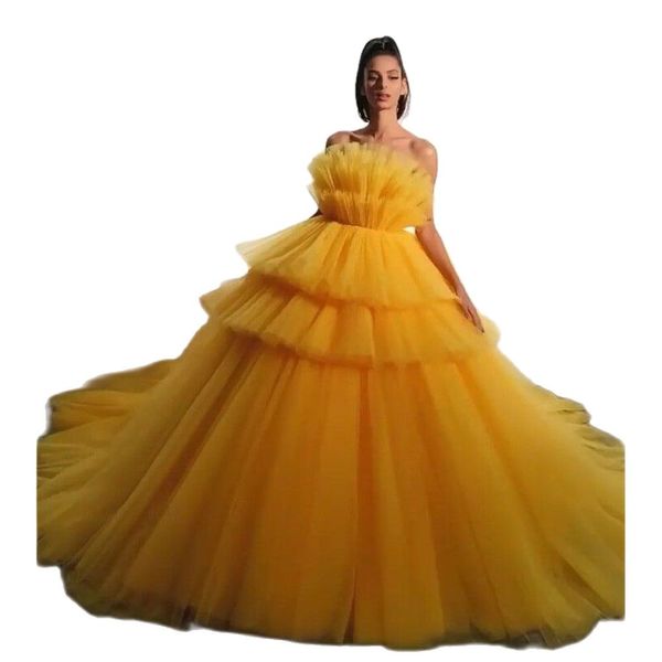 yellow ball gown evening dresses strapless ruffle tiered pgraphy dress layered puffy womens birthday party gown, Black;red
yellow ball gown evening dresses strapless ruffle tiered pgraphy dress layered puffy womens birthday party gown, Black;red