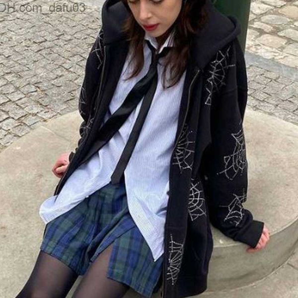 men's hoodies sweatshirts rhinestone spider cobweb hoodie grunge harajuku women's street clothing zipper oversized clothing emo vi, Black
men's hoodies sweatshirts rhinestone spider cobweb hoodie grunge harajuku women's street clothing zipper oversized clothing emo vi, Black