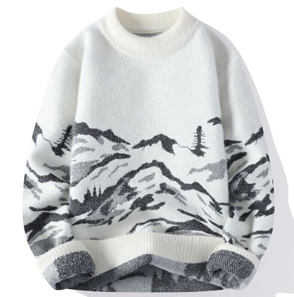 men's sweaters 2023 winter round neck thickened warm sweater men's knitwear fashion printed men's top, White;black
men's sweaters 2023 winter round neck thickened warm sweater men's knitwear fashion printed men's top, White;black