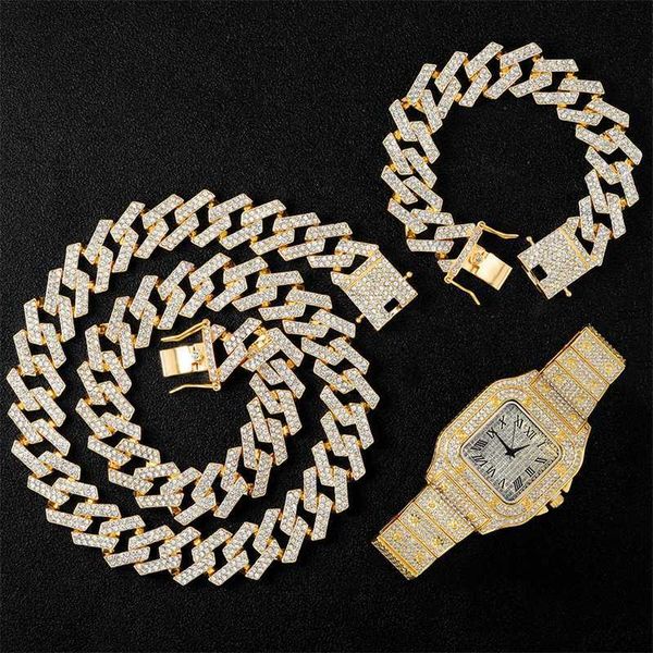 strands 20mm necklace +watch+bracelet hop miami curb cuban chain iced out paved rhinestones cz bling rapper for men jewelry 230613, Black
strands 20mm necklace +watch+bracelet hop miami curb cuban chain iced out paved rhinestones cz bling rapper for men jewelry 230613, Black
