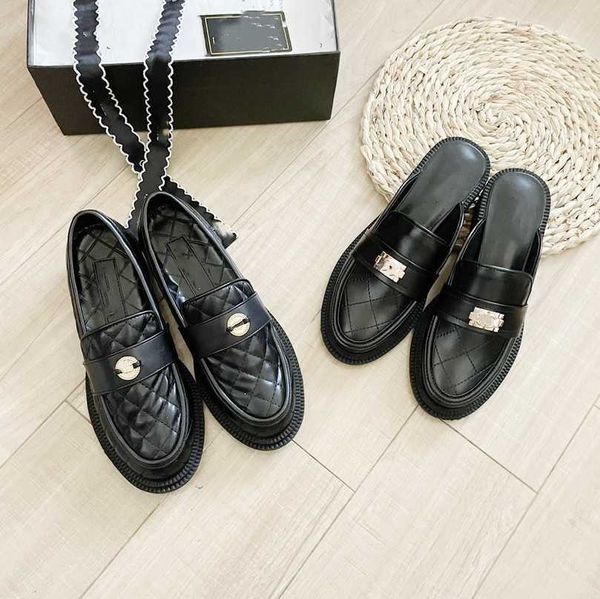 

classic paris quilted black loafer lambskin dress shoes women's interlocking c real leather sandal logo slides channel slip on flats mu