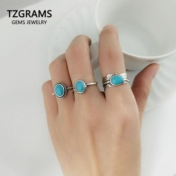 

wedding rings real pure 925 sterling silver for women with turquoise stone vintage opening type leaf oval shape turkish jewelry 230802, Slivery;golden