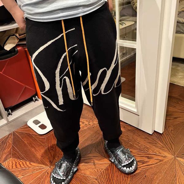 american street trend rhude letter slogan jacquard drawstring leggings men's casual pants with wool, White;black
american street trend rhude letter slogan jacquard drawstring leggings men's casual pants with wool, White;black