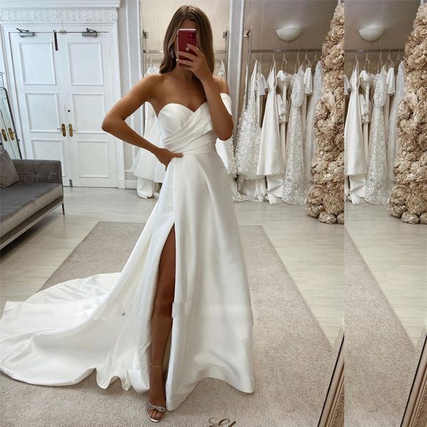 simple one shoulder soft silk satin wedding dress high split country bridal gown open cut beach wedding dresses for bride, White
simple one shoulder soft silk satin wedding dress high split country bridal gown open cut beach wedding dresses for bride, White