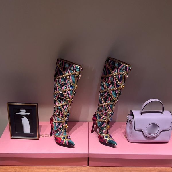 rhinestone crystal jacquard knee boots pointed toe stiletto heels booties women' luxury designer leather sole fashion ins shoes factory, Black
rhinestone crystal jacquard knee boots pointed toe stiletto heels booties women' luxury designer leather sole fashion ins shoes factory, Black
