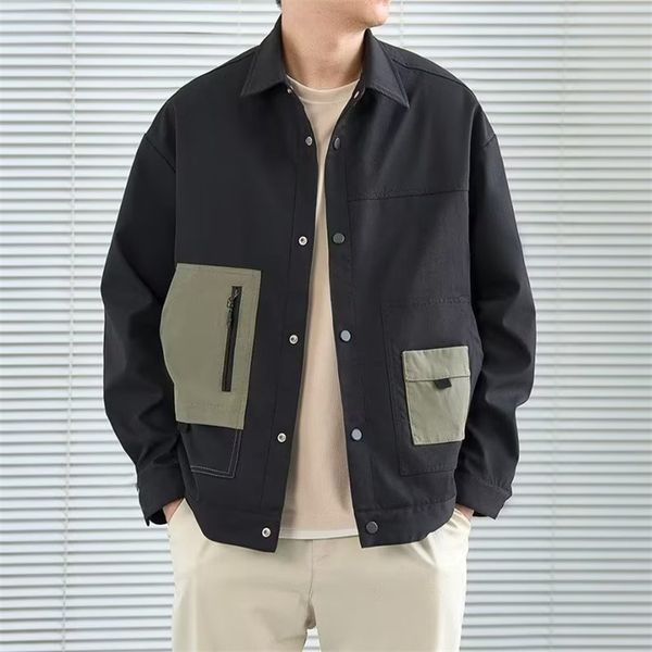 men's jackets men's colorblock pockets button bomber jackets autumn american retro baseball uniform black loose male lapel frock, Black;brown
men's jackets men's colorblock pockets button bomber jackets autumn american retro baseball uniform black loose male lapel frock, Black;brown
