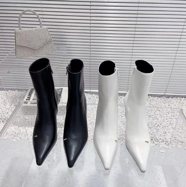 women viola 65 bootie luxury designer autumn and winter fashion metal letter leather high heel pointed side zipper boot size 35-40, Black
women viola 65 bootie luxury designer autumn and winter fashion metal letter leather high heel pointed side zipper boot size 35-40, Black