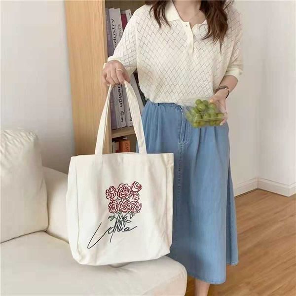 2022 kid canvas shoulder bag rose printing ladies casual handbag tote bag large capacity cotton reusable shopping beach bag1, Black
2022 kid canvas shoulder bag rose printing ladies casual handbag tote bag large capacity cotton reusable shopping beach bag1, Black