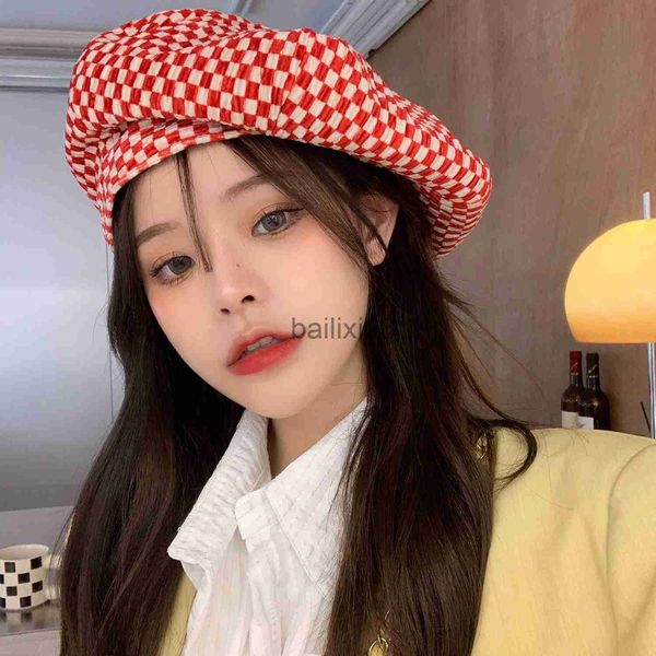 stingy brim hats new checkerboard hat beret female blk white plaid cloud hat big head circumference spring and autumn dome street painter ca, Blue;gray
stingy brim hats new checkerboard hat beret female blk white plaid cloud hat big head circumference spring and autumn dome street painter ca, Blue;gray