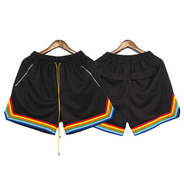 high version of meichao rhude mesh fabric rainbow sports casual capris high street loose drawstring shorts, White;black
high version of meichao rhude mesh fabric rainbow sports casual capris high street loose drawstring shorts, White;black