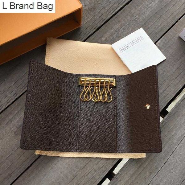

2023 new 7a key pouch wallets designer luxury men women multicolor leather classic 6 keys holder cover fashion buckle chains coin pocket key, Black