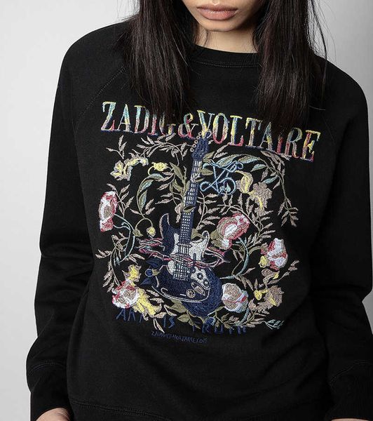 zadig voltaire designer pure cotton sweatshirt gold silver line letter guitar flower embroidery round neck fleece women sweater classic fash, Black
zadig voltaire designer pure cotton sweatshirt gold silver line letter guitar flower embroidery round neck fleece women sweater classic fash, Black