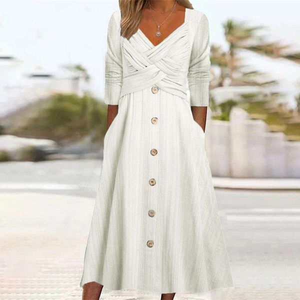 summer womens pure color long sleeves v neck casual dress with cross buttons, Black;gray
summer womens pure color long sleeves v neck casual dress with cross buttons, Black;gray