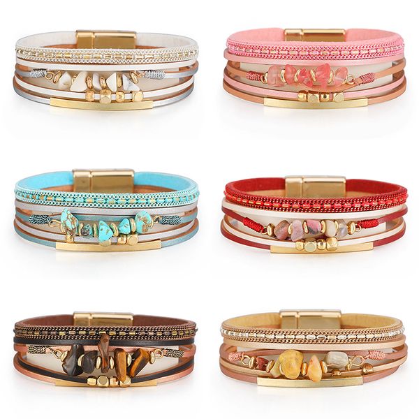 charm bracelets bohemian summer fashion leather bracelet for women irregular natural stone bead string magnet buckle female femmes 230802, Golden;silver
charm bracelets bohemian summer fashion leather bracelet for women irregular natural stone bead string magnet buckle female femmes 230802, Golden;silver