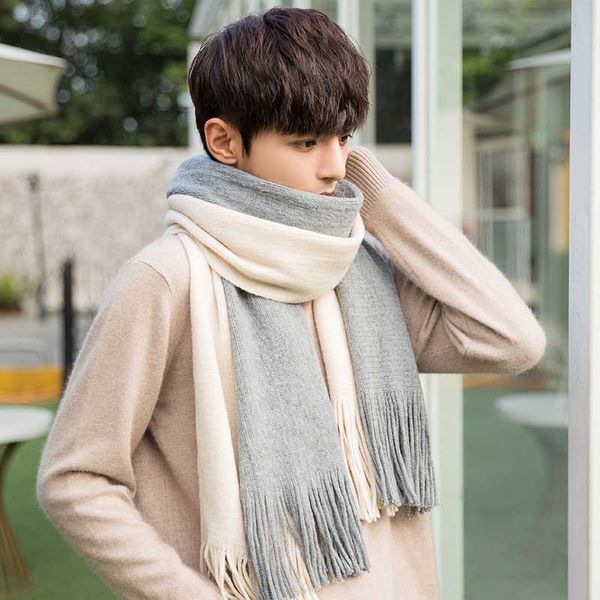 men korean imitation cashmere color matching men's women's thickened warm bib, Blue;gray
men korean imitation cashmere color matching men's women's thickened warm bib, Blue;gray