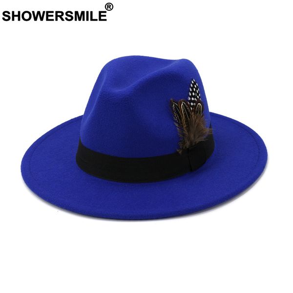 wide brim hats bucket showersmile royal blue women men wool vintagetrilby felt fedora hat with feather church winter autumn jazz caps 230801, Blue;gray
wide brim hats bucket showersmile royal blue women men wool vintagetrilby felt fedora hat with feather church winter autumn jazz caps 230801, Blue;gray