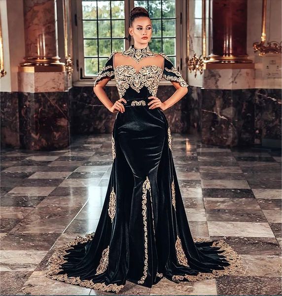 2023 elegant arabic kaftan mermaid evening dresses black formal party gowns with detachable overskirt high neck gold lace long dubai morocca, Black;red
2023 elegant arabic kaftan mermaid evening dresses black formal party gowns with detachable overskirt high neck gold lace long dubai morocca, Black;red