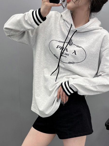 women's hoodies loose casual letter printed spliced stripe cuff thread hooded light grey sweater, Black
women's hoodies loose casual letter printed spliced stripe cuff thread hooded light grey sweater, Black