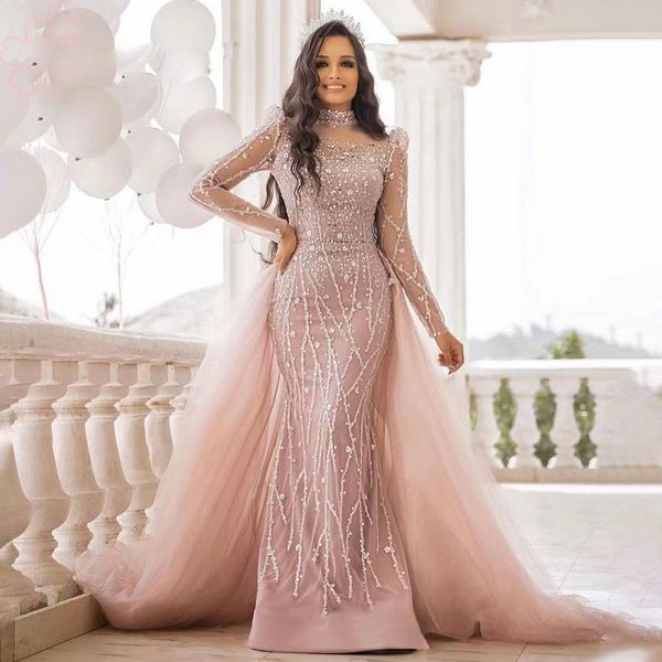 2023 luxury pink mermaid women prom dress high neck long sleeves beads sequined tulle evening formal occasion gowns arabic dubai robe de soi, Black
2023 luxury pink mermaid women prom dress high neck long sleeves beads sequined tulle evening formal occasion gowns arabic dubai robe de soi, Black
