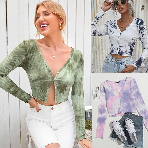 2023 spring new fashion tie dye long sleeve cardigan t-shirt casual versatile slim fit v-neck women's t-shirt, White
2023 spring new fashion tie dye long sleeve cardigan t-shirt casual versatile slim fit v-neck women's t-shirt, White