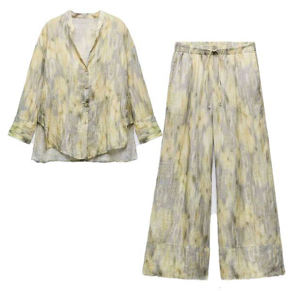 women s two piece pants early autumn fashion femininity casual v neck long sleeved printed ramie blended shirt high waist trousers 230801, White
women s two piece pants early autumn fashion femininity casual v neck long sleeved printed ramie blended shirt high waist trousers 230801, White