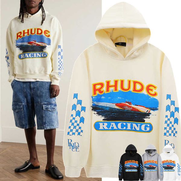 rhude print cotton jersey hoodie loose fitting pullover hooded plush sweater, Black
rhude print cotton jersey hoodie loose fitting pullover hooded plush sweater, Black