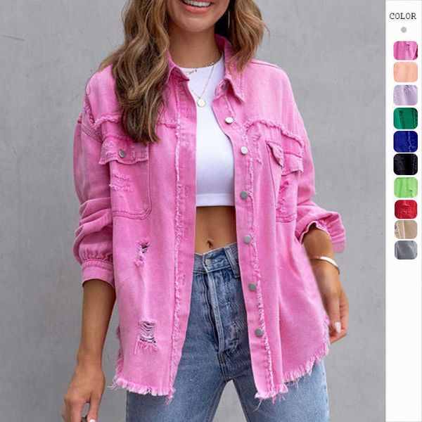 2023 new style medium length rough edge hole jean jacket women's autumn and winter long sleeve casual lapel top, Black;brown
2023 new style medium length rough edge hole jean jacket women's autumn and winter long sleeve casual lapel top, Black;brown
