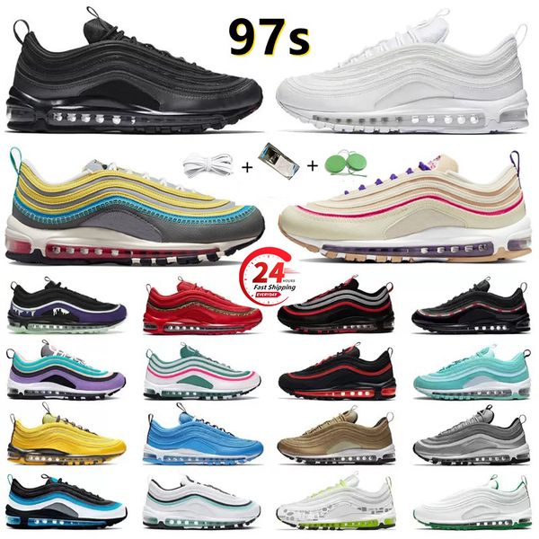 

97 97s men women running shoes sneakers triple black white red gold leopard sail sean olive bred sliver bullet halloween usa metalic gold wo