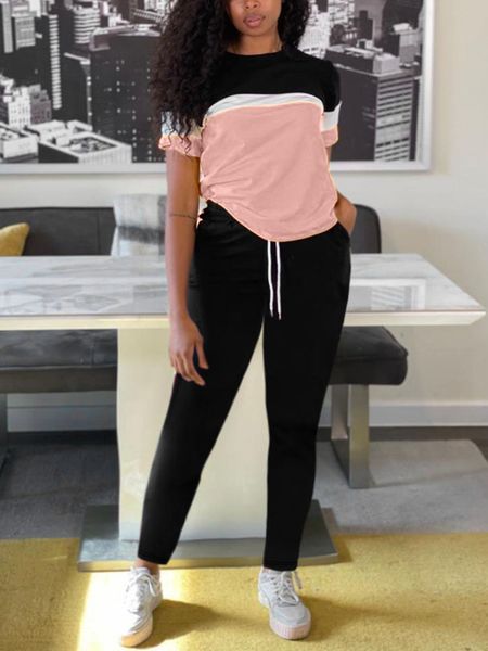 women s two piece pants lw color contrast drawstring set 2pcs block matching outfits short sleeve casual tee sporty trousers 230801, White
women s two piece pants lw color contrast drawstring set 2pcs block matching outfits short sleeve casual tee sporty trousers 230801, White