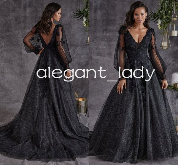 fairy long sleeve black gothic wedding dresses lace applique v-neck backless gillter tulle skirt bridal gown outfits, White
fairy long sleeve black gothic wedding dresses lace applique v-neck backless gillter tulle skirt bridal gown outfits, White