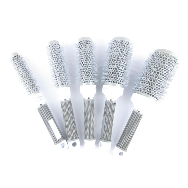 professional 5 size hair brush comb hairbrush high temperature resistant ceramic iron round comb hair styling tool, Silver
professional 5 size hair brush comb hairbrush high temperature resistant ceramic iron round comb hair styling tool, Silver