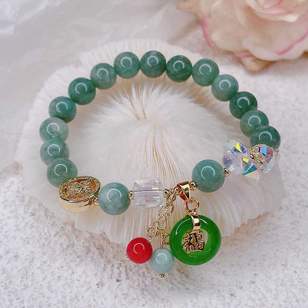 retro green jade crystal natural round bead gemstone floral charm bracelet for good luck jewelry women gift, Green;white
retro green jade crystal natural round bead gemstone floral charm bracelet for good luck jewelry women gift, Green;white